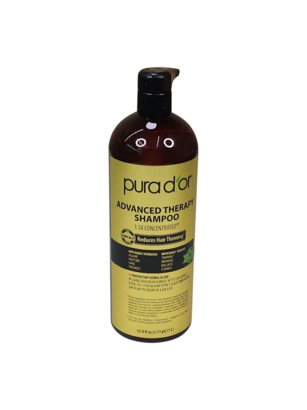 Pura Dor Advanced Shampoo Jumbo 33.8 oz Reduces Hair Thinning Volumizes